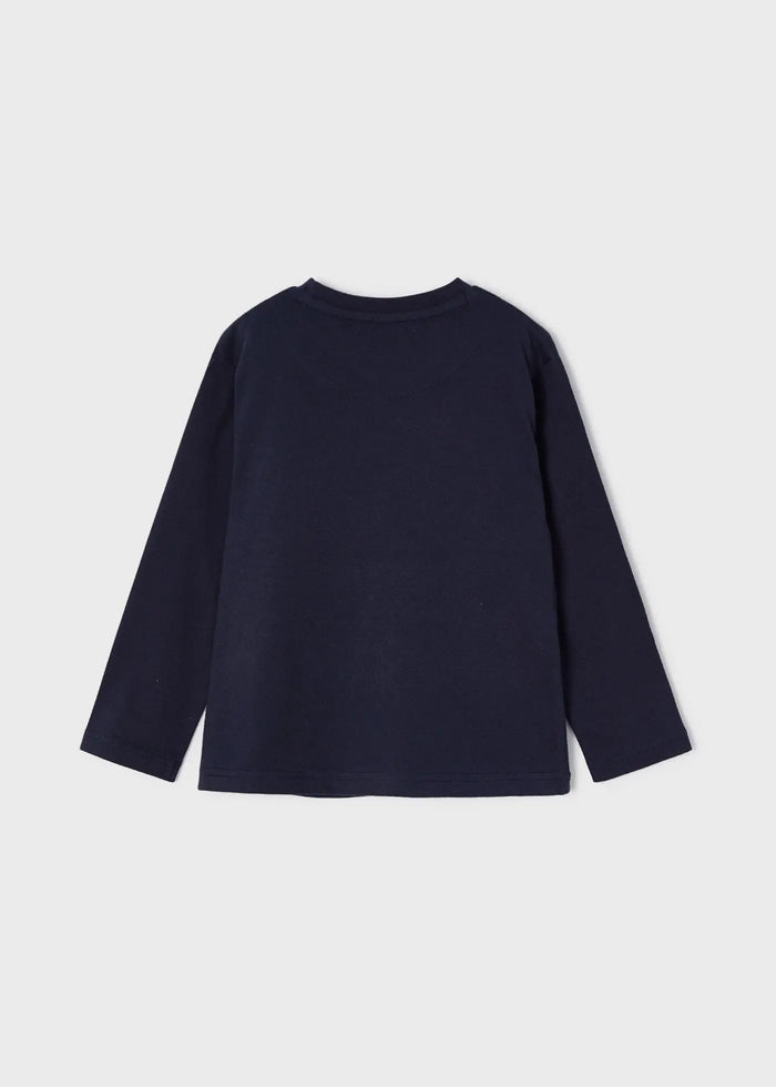 Back view of plain navy Mayoral boys long-sleeve T-shirt