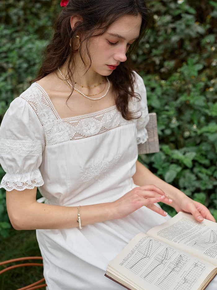 Luella Square Neck Embroidered Dress
