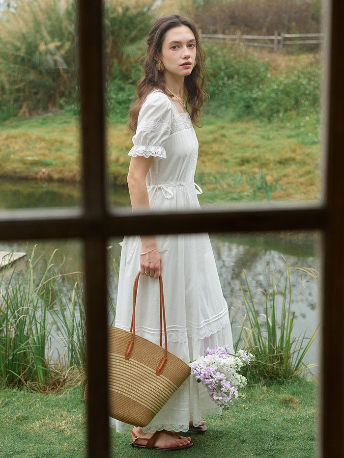 Luella Square Neck Embroidered Dress