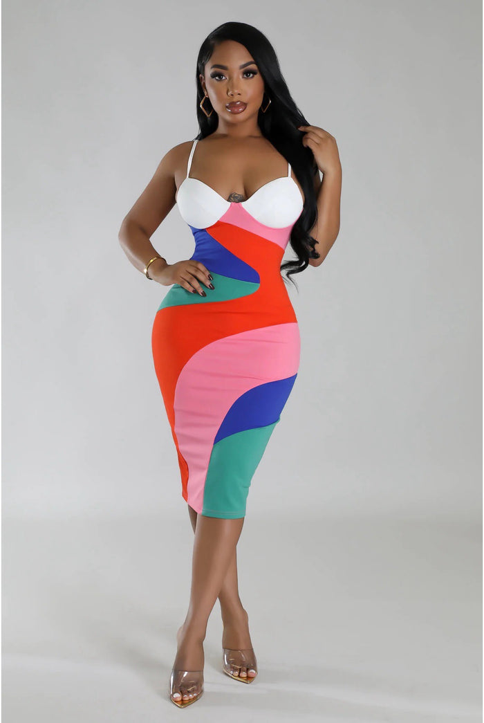 Lusting - Spaghetti Strap Color Block Dress