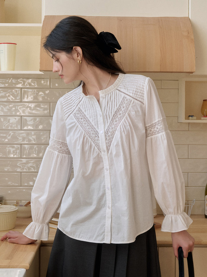 Mabel Round Neck Lace Hollow Blouse