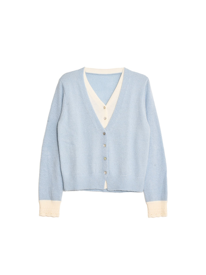Madeleine V-Neck Faux Layered Wool Top
