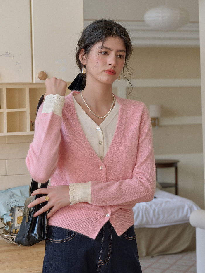 Madeleine V-Neck Faux Layered Wool Top