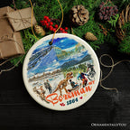 Majestic Bozeman Mountain Town Ornament, Montana Nature and Adventure Christmas Souvenir and Tree Decor Ceramic Ornament OrnamentallyYou Circle