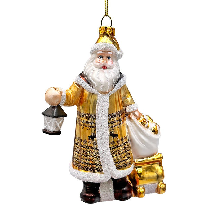 Majestic Gold Santa Blown Glass Christmas Ornament, Sleigh Accessory Tree Decor Glass Ornament OrnamentallyYou