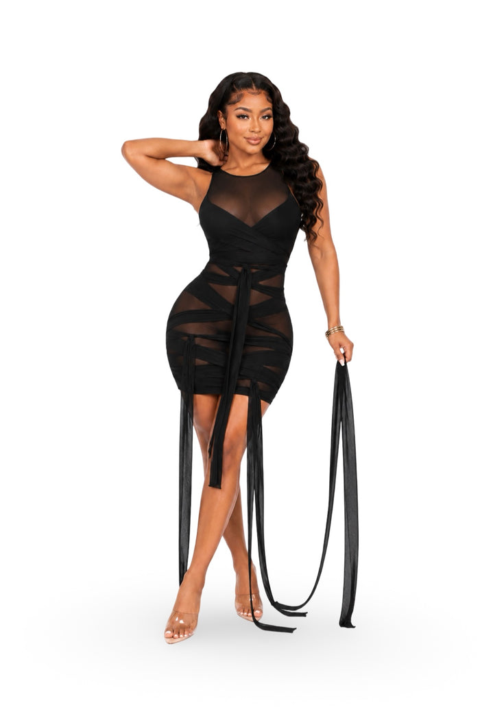 Make A Wish - Sleeveless Sheer Self Tie Cover Up Dress