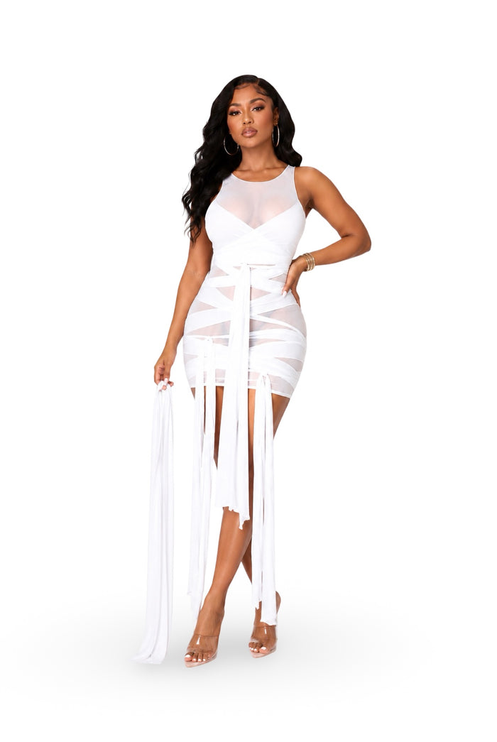 Make A Wish - Sleeveless Sheer Self Tie Cover Up Dress