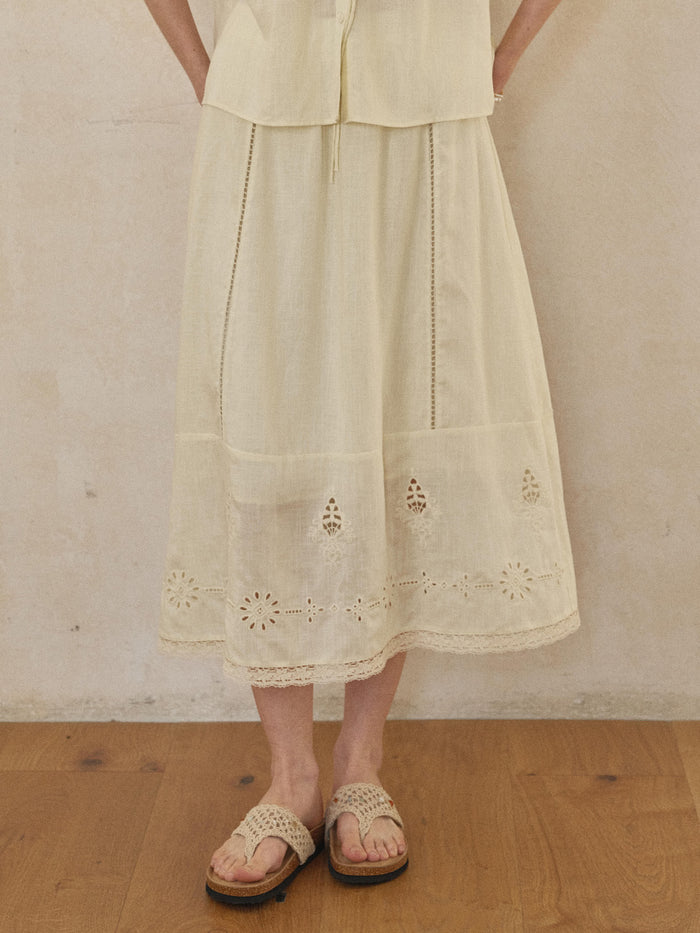 Maren Embroidered Linen Skirt