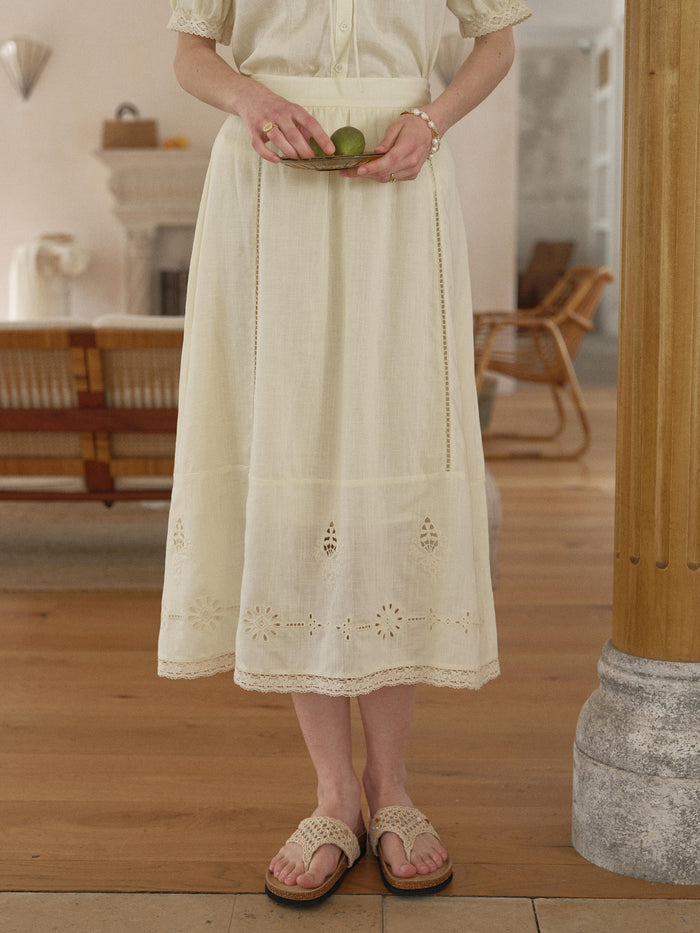 Maren Embroidered Linen Skirt
