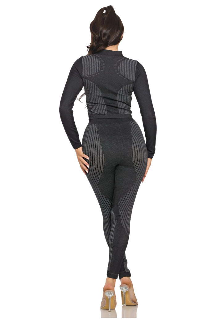 Me Time - Seamless Long Sleeve Stretch Two Piece Lounge Streetwear Pants Set