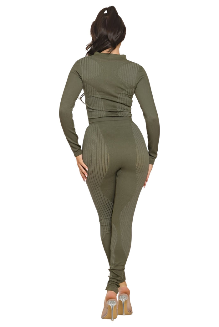 Me Time - Seamless Long Sleeve Stretch Two Piece Lounge Streetwear Pants Set