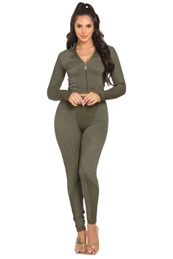 Me Time - Seamless Long Sleeve Stretch Two Piece Lounge Streetwear Pants Set