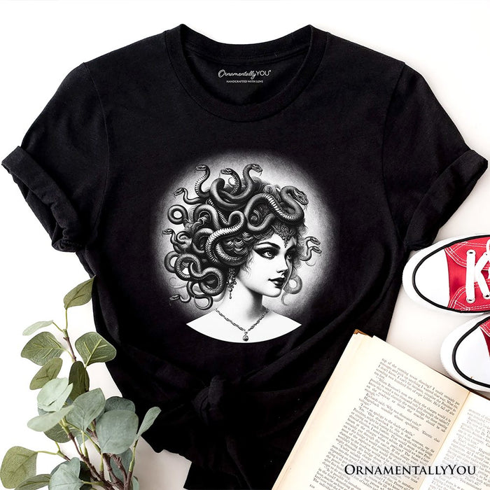 Medusa Spooky Portrait T-Shirt, Horror Villain Theme Halloween Tee T-Shirts OrnamentallyYou Black XS