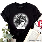 Medusa Spooky Portrait T-Shirt, Horror Villain Theme Halloween Tee T-Shirts OrnamentallyYou Black XS