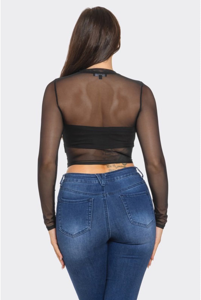 Meia......Mesh Long Sleeve Crop Top