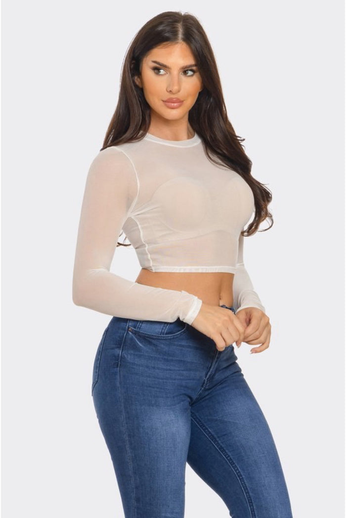 Meia......Mesh Long Sleeve Crop Top