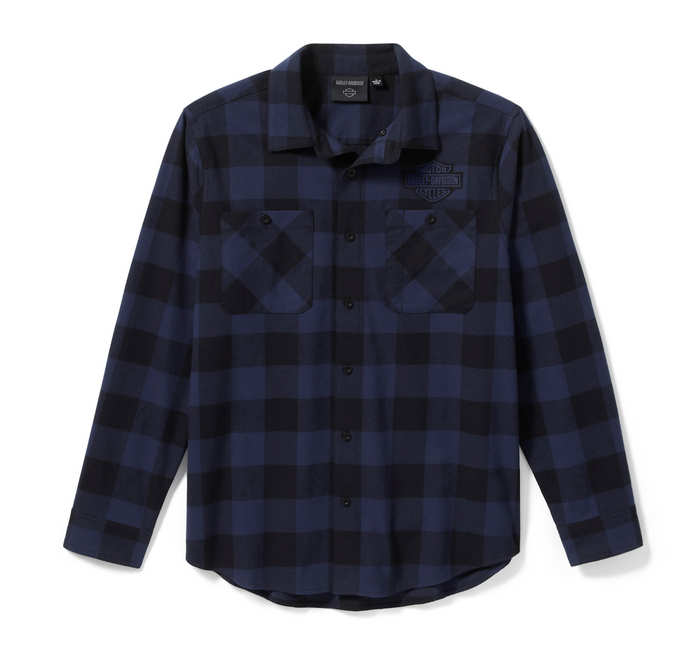 Men's Bar & Shield Buffalo Check Flannel - Plaid - Mood Indigo/Harley Black