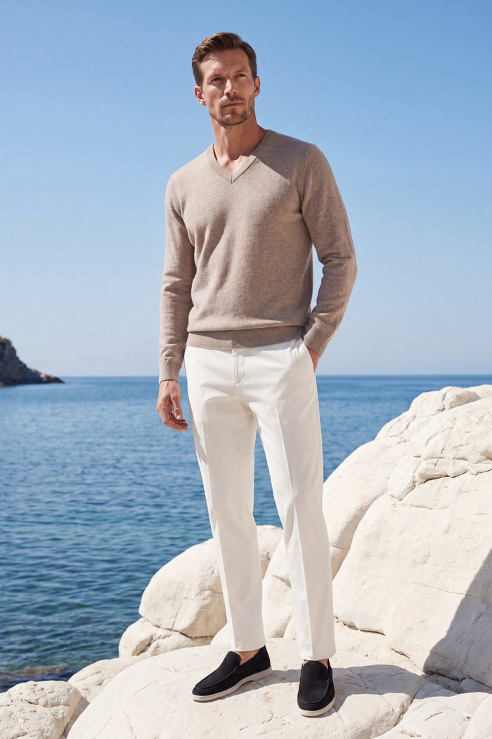 Merano V-Neck Knit Sweater Beige