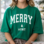 Merry Aunt Retro Christmas T-Shirt, Matching Family Holiday Tee T-Shirts OrnamentallyYou