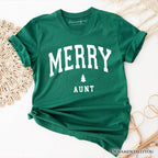 Merry Aunt Retro Christmas T-Shirt, Matching Family Holiday Tee T-Shirts OrnamentallyYou Evergreen XS