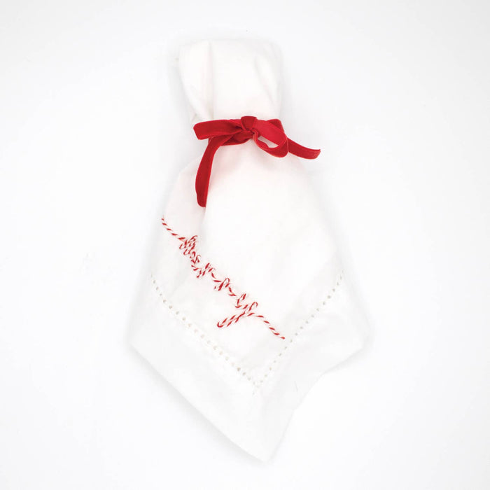 Merry Embroidered Dinner Napkin - Pine & Moss