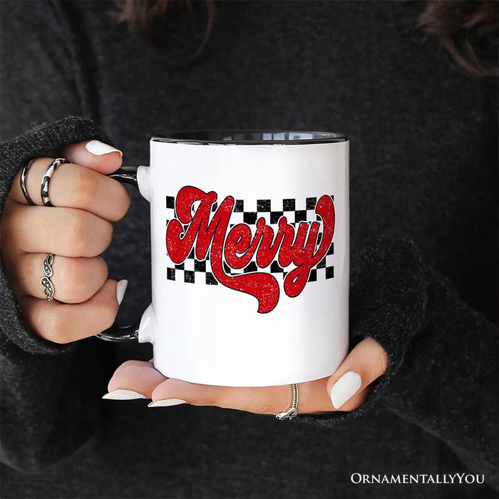 Merry Retro Personalized Mug, Christmas Checkered Gift with Custom Name Personalized Ceramic Mug OrnamentallyYou