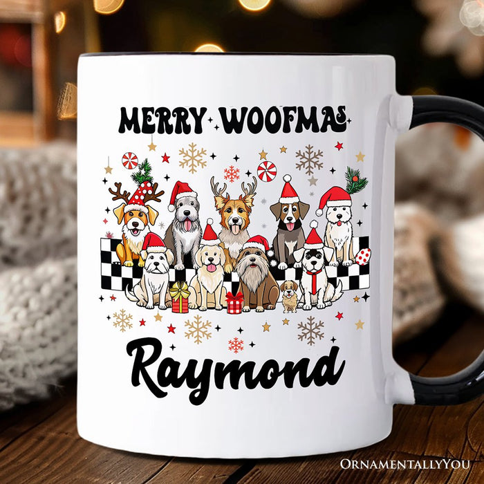 Merry Woofmas Dog Mama Personalized Mug, Dogs With Santa Hats Christmas Gift with Custom Name Personalized Ceramic Mug OrnamentallyYou White - Black Customized