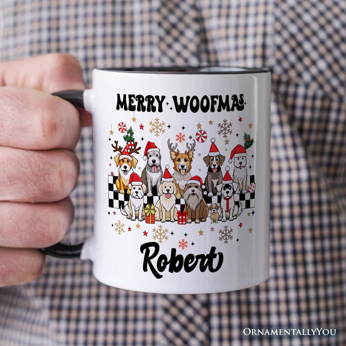Merry Woofmas Dog Mama Personalized Mug, Dogs With Santa Hats Christmas Gift with Custom Name Personalized Ceramic Mug OrnamentallyYou