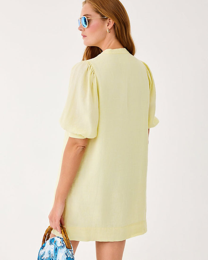 Lilly Pulitzer - Mialeigh Elbow Sleeve Linen Dress - Limoncello X Resort White