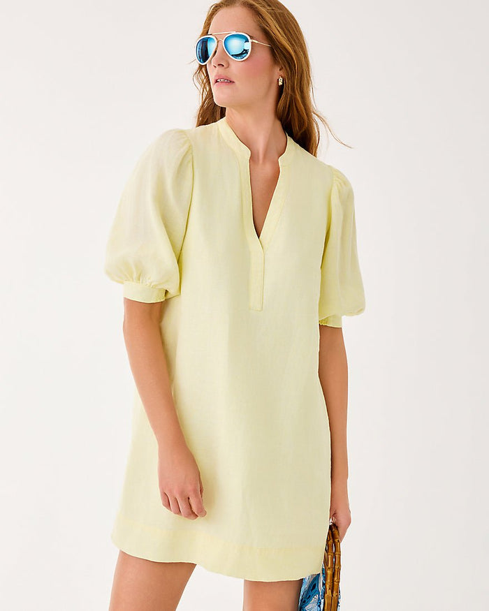 Lilly Pulitzer - Mialeigh Elbow Sleeve Linen Dress - Limoncello X Resort White