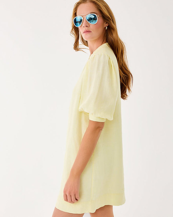 Lilly Pulitzer - Mialeigh Elbow Sleeve Linen Dress - Limoncello X Resort White