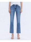 Mid Rise Medium Wash Raw Hem Crop Straight Jeans