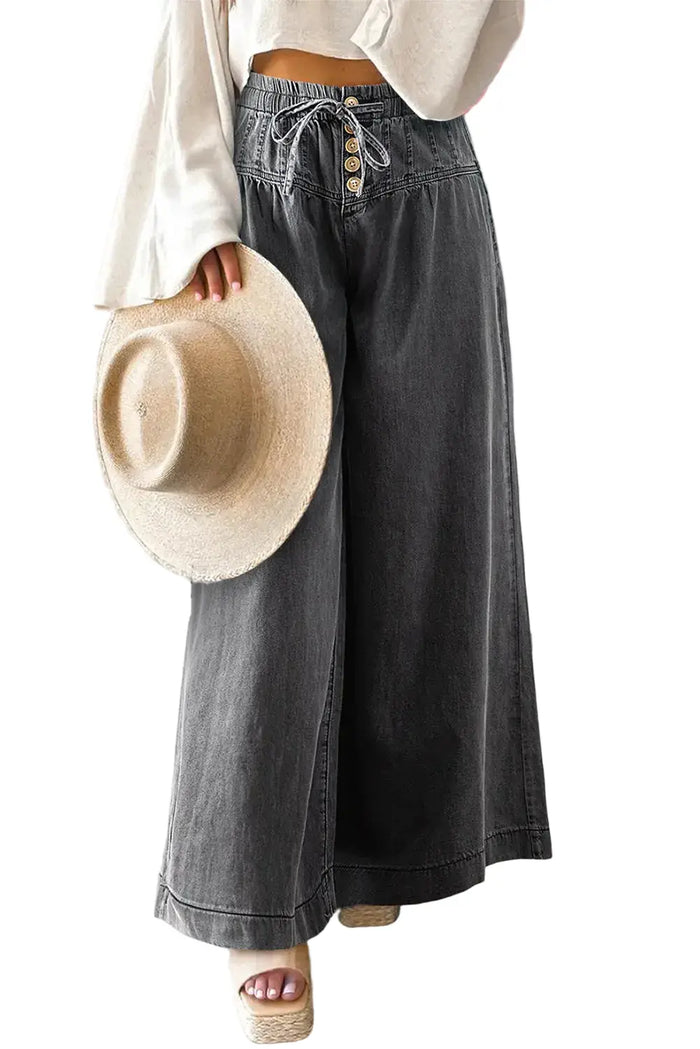 Shop Mineral Wash Button Fly Waist Wide Leg Jeans at eAura