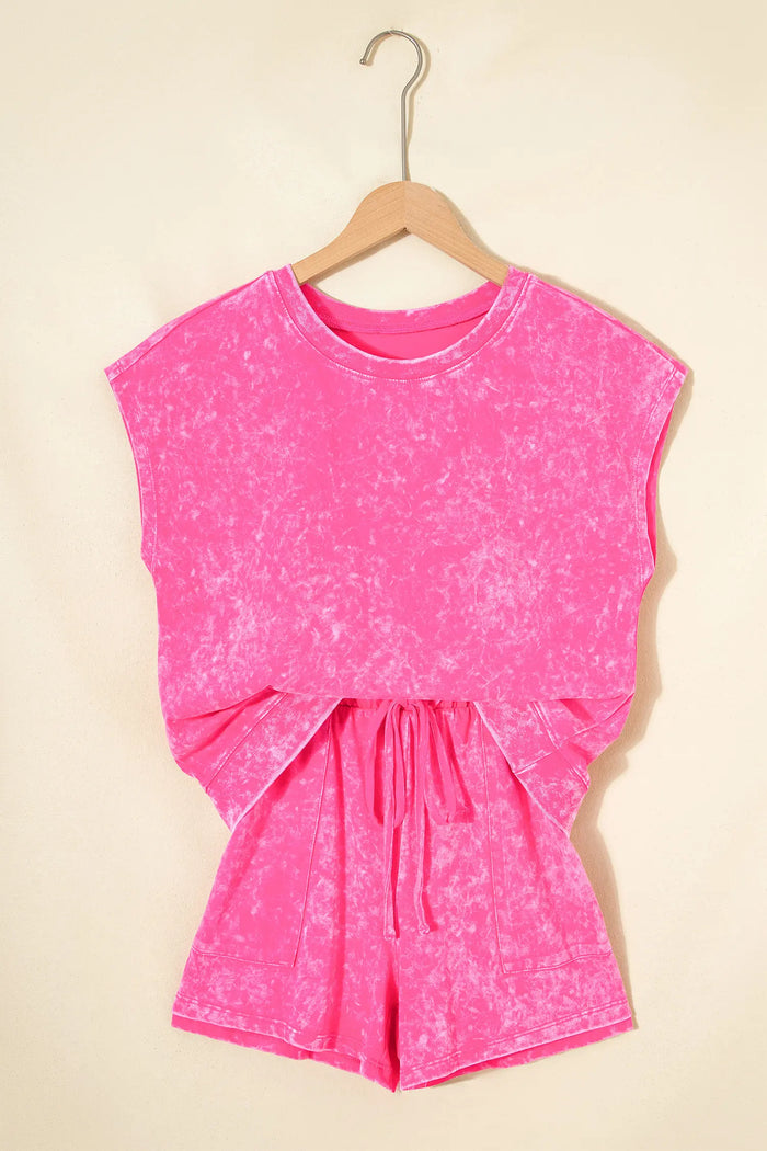 Mineral Wash Cotton Shorts & Tee Co-ord Set