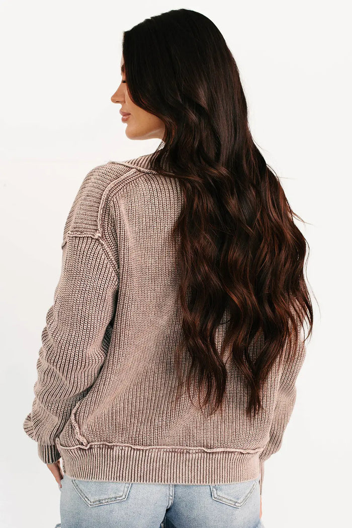 Mineral Wash Exposed Seam Patchwork Knit Open Cardigan
