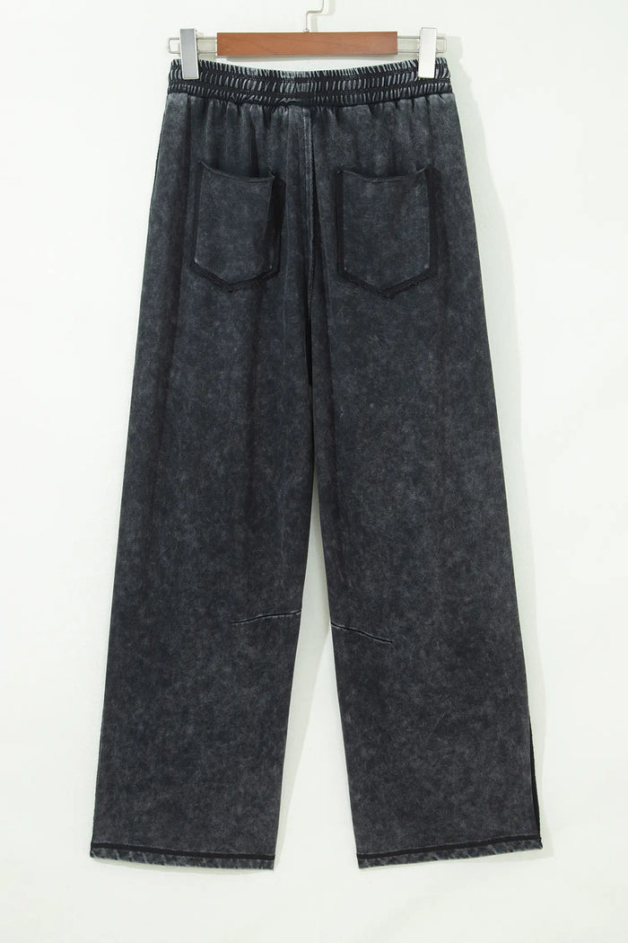 Mineral Wash Raw Seam Drawstring Elastic Waist Barrel Pants – Black
