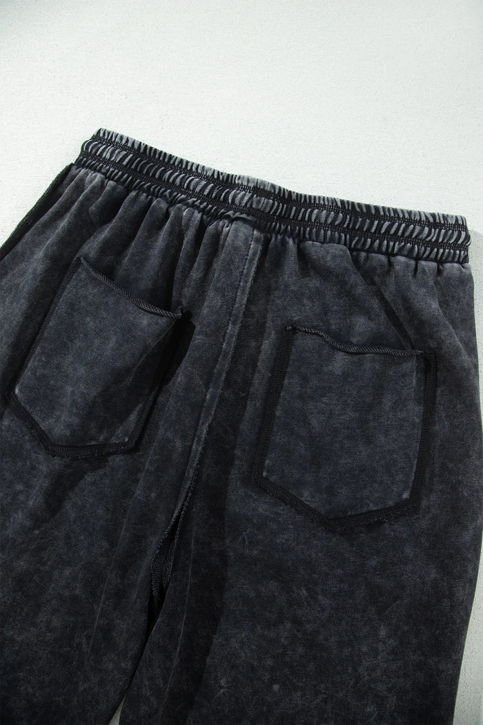 Mineral Wash Raw Seam Drawstring Elastic Waist Barrel Pants – Black