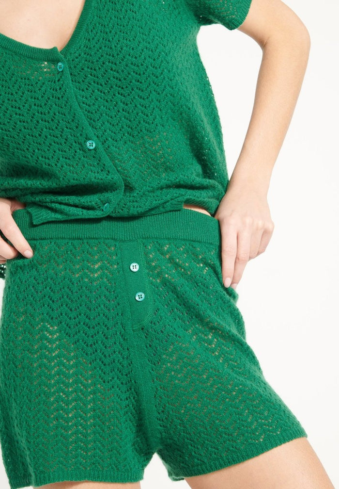AVA 14 Mini short en cachemire à mailles pointelles vert émeraude