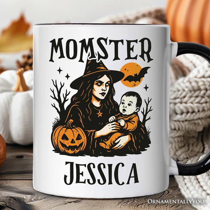 Momster Personalized Mug for Spooky Season, Witchy Halloween Gift with Custom Name for Moms Personalized Ceramic Mug OrnamentallyYou White - Black Customized