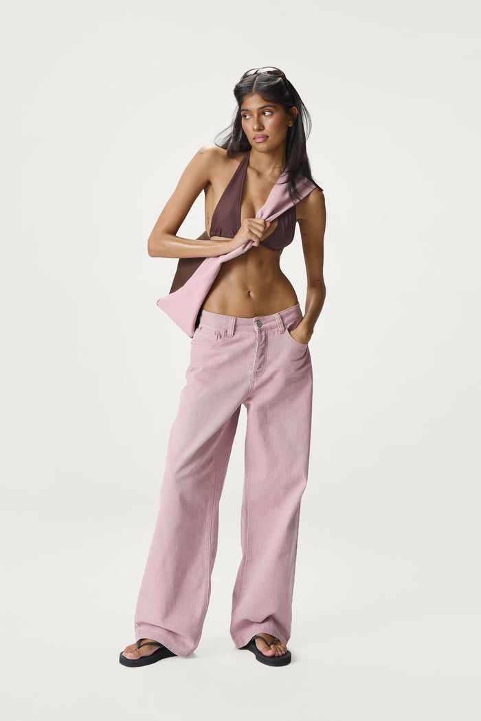 Mopsy Wide Leg Jeans in Washed Pink