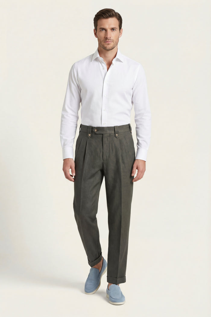 Morino Pleated Trousers Olive