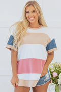 Multicolour Colourblock Patchwork Side Split Tunic T Shirt - S / 65% Polyester + 35% Cotton - Tops/Tops & Tees