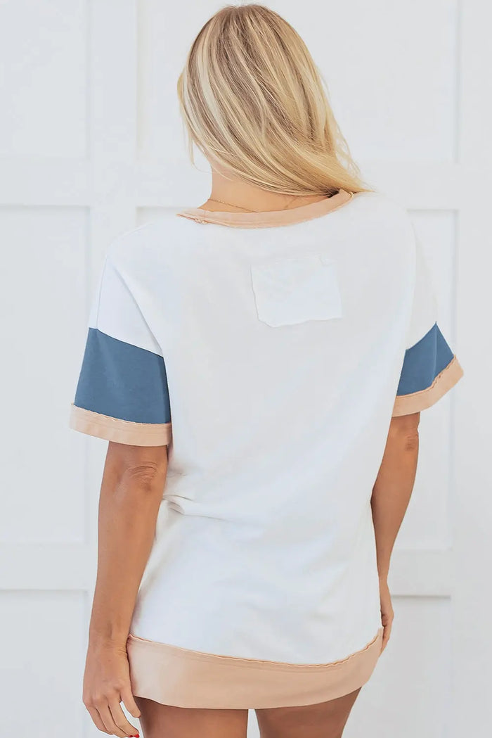 Multicolour Colourblock Patchwork Side Split Tunic T Shirt - Tops/Tops & Tees