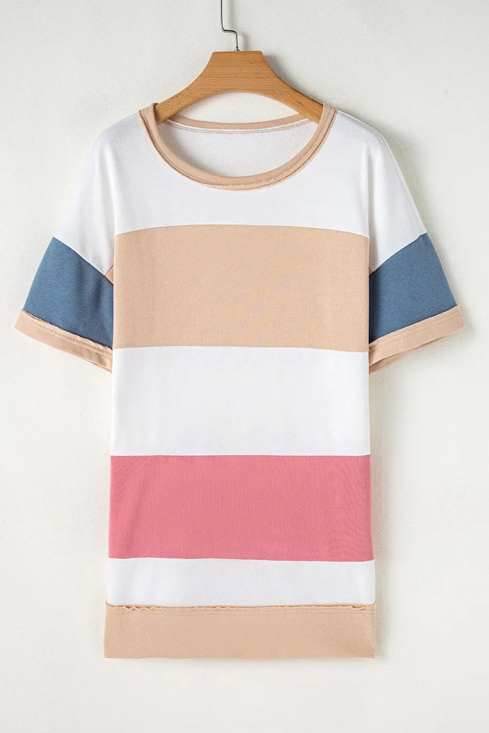 Multicolour Colourblock Patchwork Side Split Tunic T Shirt - Tops/Tops & Tees