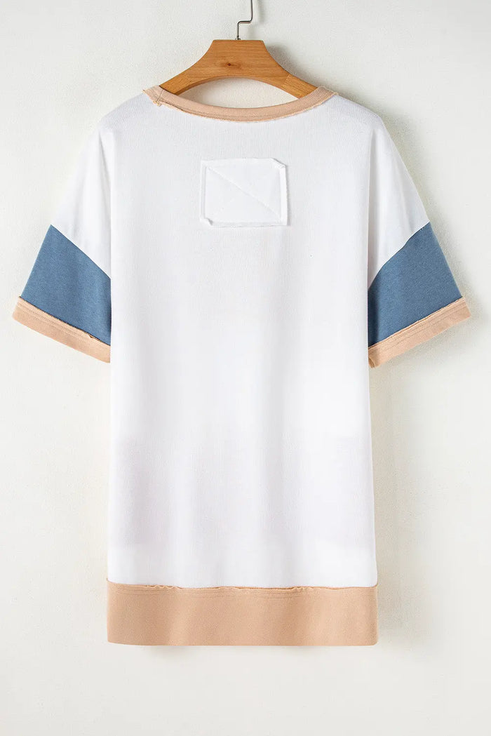 Multicolour Colourblock Patchwork Side Split Tunic T Shirt - Tops/Tops & Tees