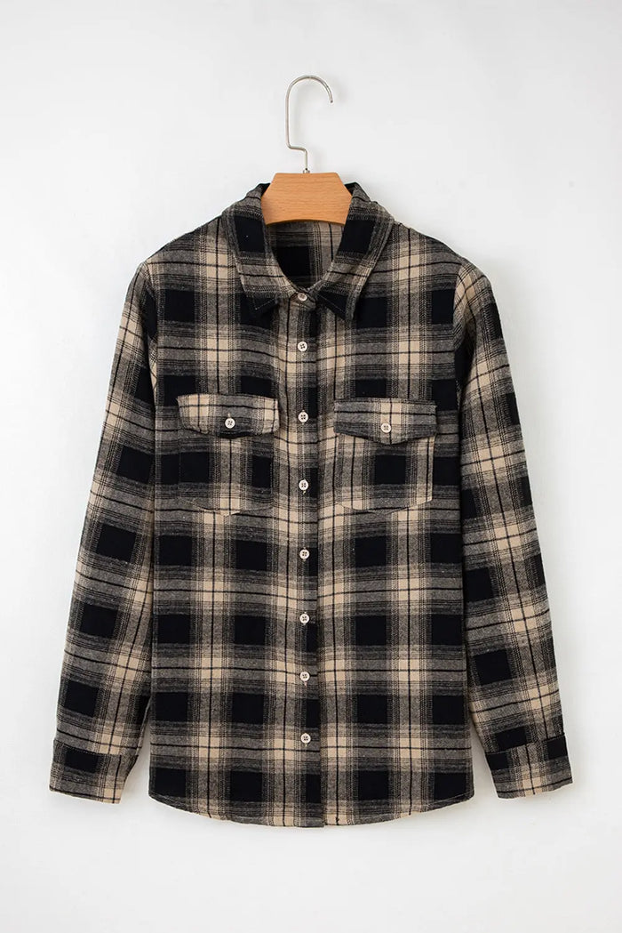Multicolour Retro Plaid Double Flap Pocket Brushed Shacket - Outerwear/Jackets