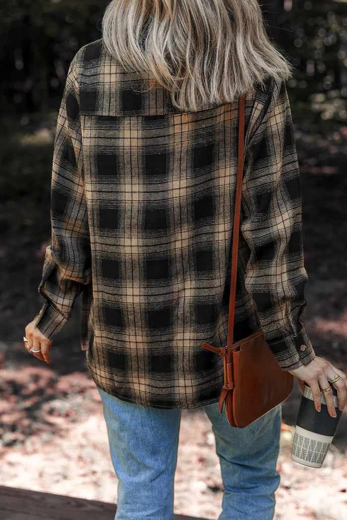 Multicolour Retro Plaid Double Flap Pocket Brushed Shacket - Outerwear/Jackets