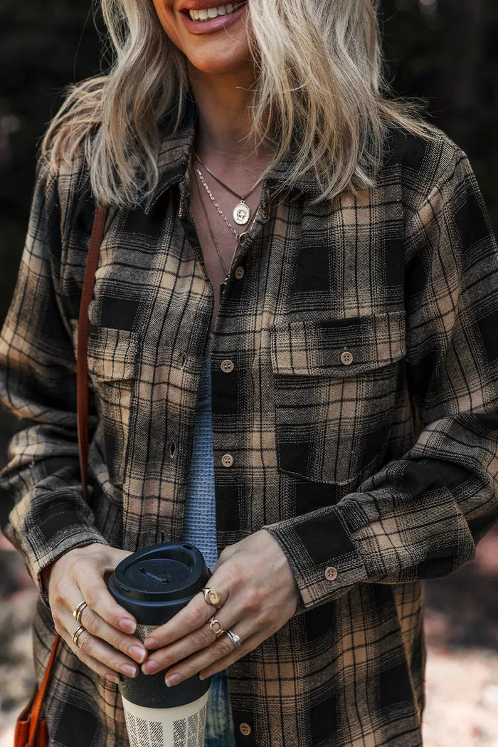 Multicolour Retro Plaid Double Flap Pocket Brushed Shacket - Outerwear/Jackets