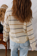 Multicolour Striped Buttoned Front V-Neck Drop Shoulder Cardigan - Sweaters & Cardigans/Cardigans