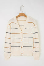 Multicolour Striped Buttoned Front V-Neck Drop Shoulder Cardigan - Sweaters & Cardigans/Cardigans